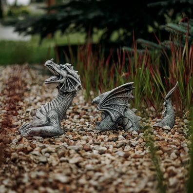 Massive Steinfigur riesiger Drache 3-teilig Dinosaurier aus Steinguss frostfest