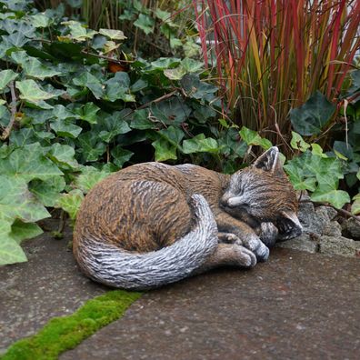 Massive Steinfigur Schlafende Katze braun, 28 x 22 cm, aus Steinguss frostsicher