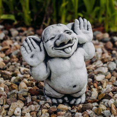 Massive Steinfigur Troll "Hallo, da bin ich!" Gnom Wichtel Kobold aus Steinguss