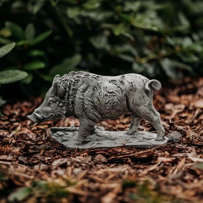 Massive Steinfigur Wildschwein Keiler H. 20 cm L. 35 cm Steinguss frostsicher