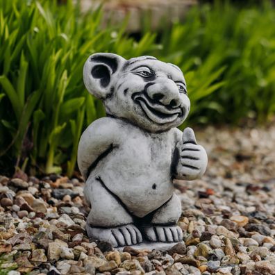 Massive Steinfigur XXL Troll "alles prima!" Gnom Kobold Wichel Steinguss frostfe