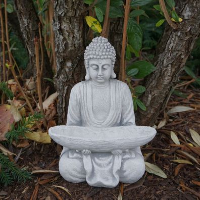 Massive SteinfigurBuddha mit Schale Mönch Feng Shui aus Steinguss frostsicher