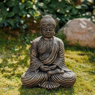 Massiver großer Stein Buddha Farbe exlusiv Tempelwächter aus Steinguss frostfest