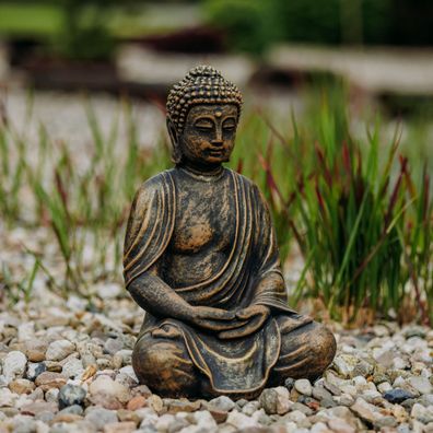 Massiver Stein Buddha exclusiv Raumdeko Gartendeko Feng Shui Steinguss frostfest