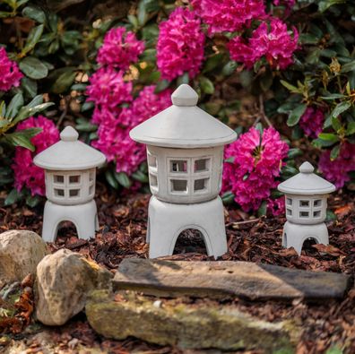 Set Oki Gata Japanische Steinlaternen aus massivem Steinguss frosfest Japanlampe