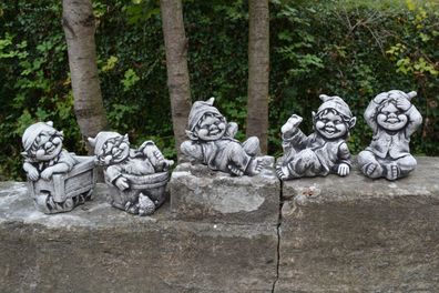Sonderangebot: 5 kleine Gnome Familie Trolle Kobolde Wichtel Steinguss frostfest