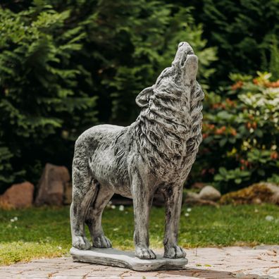 Steinfigur Heulender Wolf Statue H. 98 cm, 160 kg grau aus Steinguss frostsicher