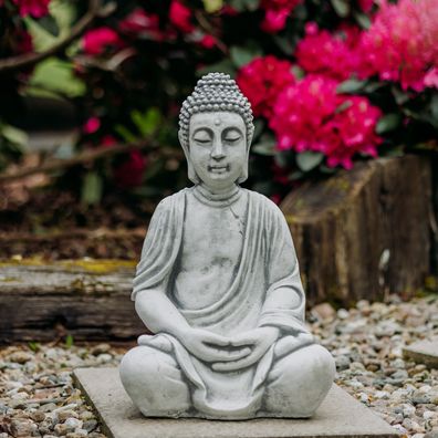 Top Modell großer massiver Stein Buddha Farbe grau Mönch aus Steinguss frostfest