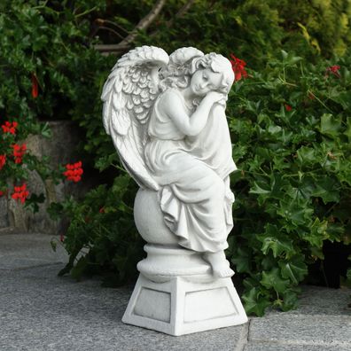 Top Modell! Massive Steinfigur Engel auf Podest Grabdeko Raumdeko aus Steinguss