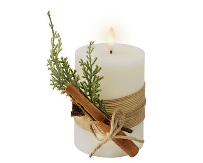 LED Kerze mit Timerfunktion 7,5x13cm Wachs Rustik Creme / Warmweiß