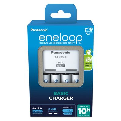 eneloop Basic Charger – Ladegerät mit 4x AA wiederaufladbaren Batterien 2000 mAh