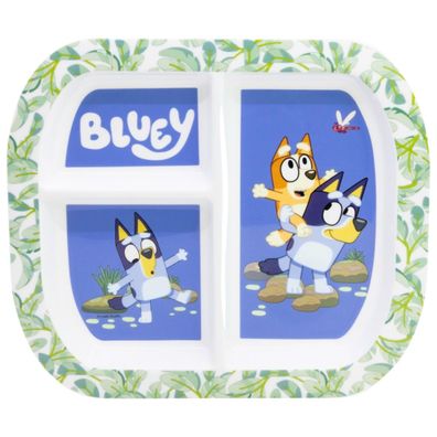 Bluey Kinderteller rechteckig Teller mit 3 Fächern, Mikrowellengeeignet