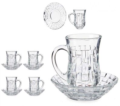 8 tlg. Set Tee Teegläser mit Untertassen Gläser 125ml Kaffeegläser struktur