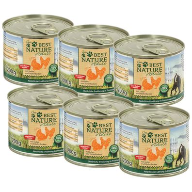 Best Nature Adult Geflügel + Leber + Haferflocken, Nassfutter für Katzen - 6x 200g