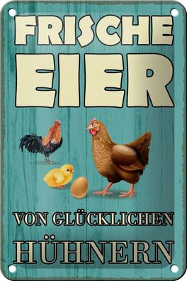 Blechschild frische Eier glückliche Hühner, 3 verschied Größen, Blechschilder Hahn