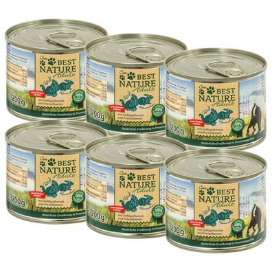Best Nature Adult Geflügel + Kaninchen, Nassfutter für Katzen - 6x 200g