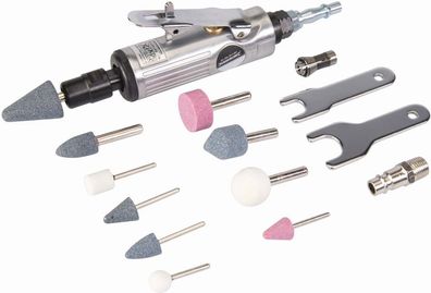 Silverline Druckluftwerkzeug Druckluft-Geradschleifer mit Zubehör, 15-tlg. Satz