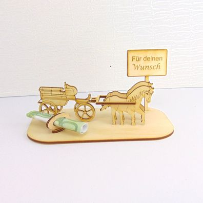 Kutsche mit Pferden Geld- oder Gutschein Geschenk aus Holz