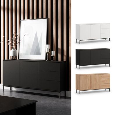 Kommode QUERTY QT-01 mit 3 Schubladen 2 Schränke 150 cm Sideboard Weiß Push-Open