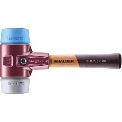 HALDER Simplex Schonhammer Ø 60 mm TPE-soft blau / TPE-mid grau kurzer Stiel mit