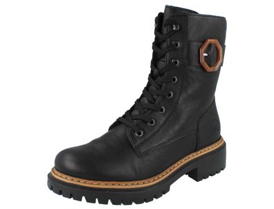 RIEKER Mogadischu Damen Stiefelette Schnürstiefel schwarz Lederimitat Wildebuk