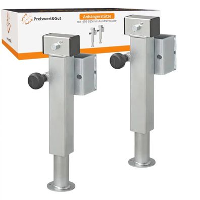 2x Anhängerstütze 1350 kg - Kurbelstütze Abstellstütze 360-595 mm Anhänger Set