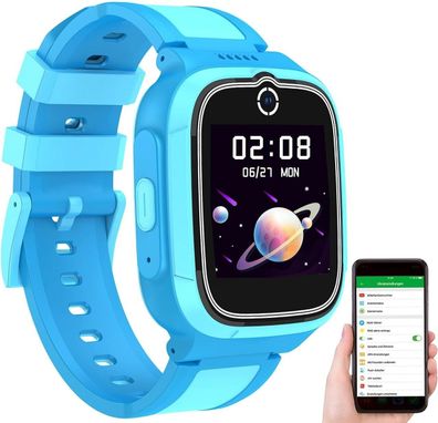 NEU 4G Smartwatch GPS Telefon Videoanruf Gorillaglas Wasserdicht blau für Kinder