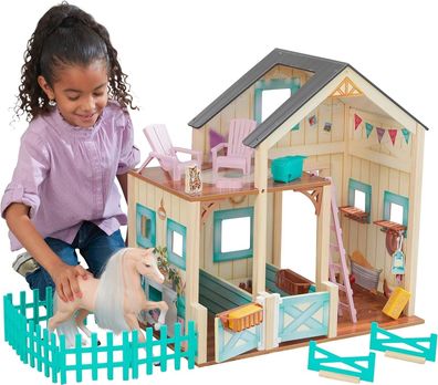 KidKraft Sweet Meadow Pferdestall Puppenhaus mit Pferd - Spielset aus Holz
