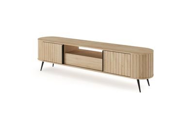 BETTSO RTV Tisch RIVO 196 cm - TV-Schrank in Eiche Cremona mit geriffelten Fronten