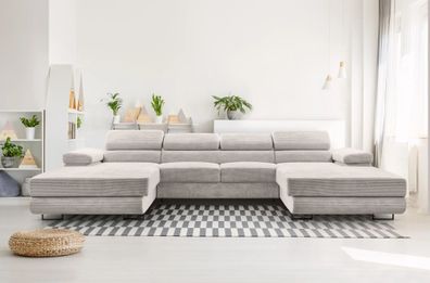AX LIVING Sofa U Form mit Schlaffunktion - Arborio U 352 cm in Weiß
