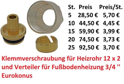 Klemmverschraubung für Heizrohr 12 x 2 für Fußbodenheizung 3/4