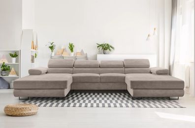 AX LIVING Sofa U Form mit Schlaffunktion - Arborio U 352 cm in Beige mit Bettkasten