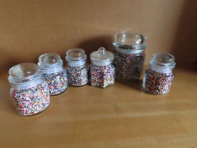 Gläser gefüllt mit Diamond Painting Steinen bunt gemischt 6 Gläser