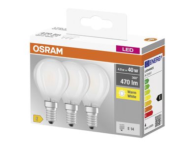 OSRAM LED Filament Tropfen E14 4W 470lm 2.700K matt 3er