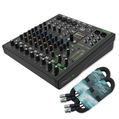 Mackie Mischpult ProFX10 GO akkubetriebener Mixer mit 2x XLR-Kabel