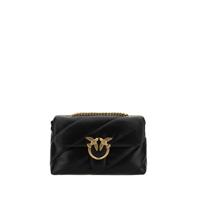 PINKO Black Calf Leather Bos Taurus Shoulder Bag