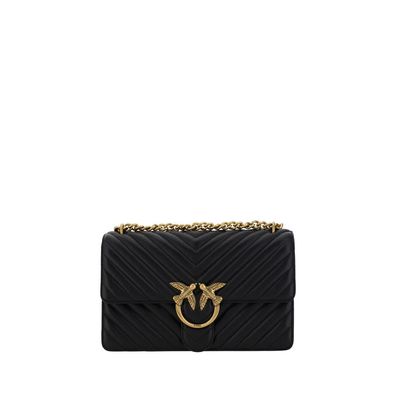 PINKO Black Calf Leather Bos Taurus Shoulder Bag