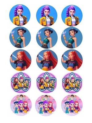 KPop Demon Hunters Essbar 12 Muffin Zuckermasse Tortenbild Tortenaufleger f1