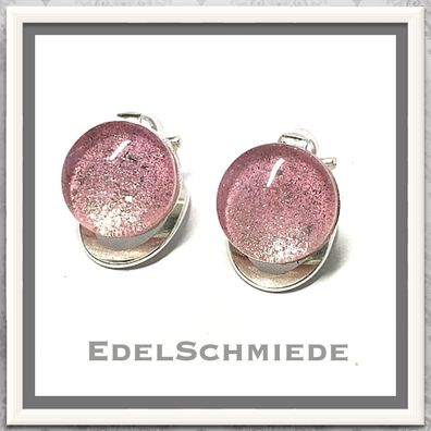 Edelschmiede925 Kinderclips 925/- Glas - Cabochon rosa Glitter 10