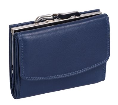 dunkelblaue Leder Damenbörse mit Bügel, Knipsbörse