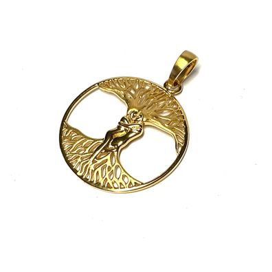 Goldanhänger in 375 GG Lebensbaum mit Liebespaar teilweise mattiert