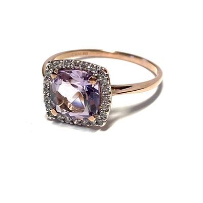 Rotgold Ring mit Amethyst und Zirkonia, 333/- #58