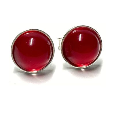 Edelschmiede925 Ohrstecker aus 925/- Glascabochon 10 mm rot