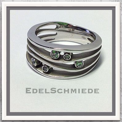 Edelschmiede925 Weißgoldring 585/- mit 5 gefassten Zirkonias Ringgröße 54