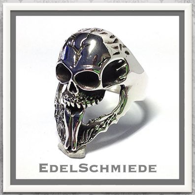 Edelschmiede925 üppiger Silberring mit Totenkopf in 925 Silber Ringgröße 70