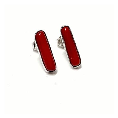 schmale KorallOhrstecker (synth.) in 925 Silber rhodiniert