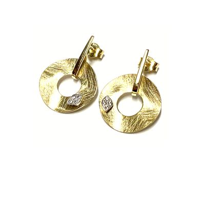 Ohrstecker 333/- Gelbgold eismatt gewellt eismatt mit Zirkonia