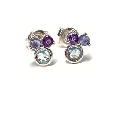 Ohrring 925/- Silber Amethyst Topas Iolith klein dezent Ohrstecker