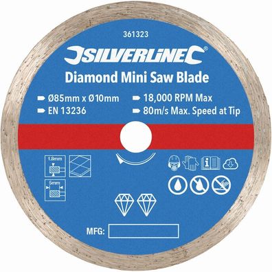 Silverline Sägeblätter Mini-Diamant-Trennscheibe Durchmesser: 85 mm, Bohrung: 10 mm