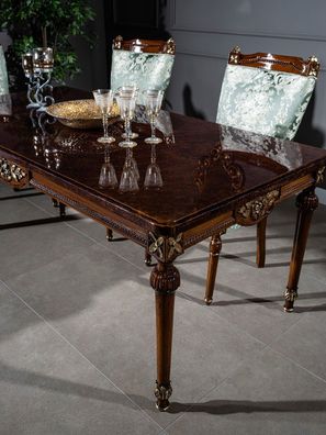 Casa Padrino Luxus Barock Esstisch Braun 194 x 94 x H. 77 cm - Massivholz Esszimmerti